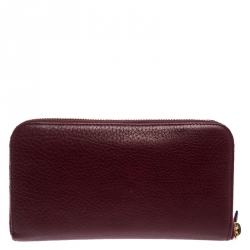 Pre Owned Prada Burgundy Leather Zip Around Continental Wallet