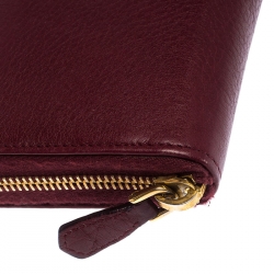 Pre Owned Prada Burgundy Leather Zip Around Continental Wallet