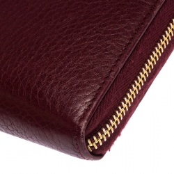 Pre Owned Prada Burgundy Leather Zip Around Continental Wallet