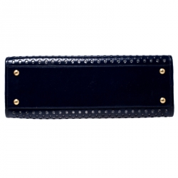 Pre Owned Prada Dark Blue Perforated Saffiano Fori Patent Leather Satchel