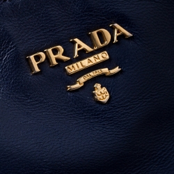 Pre Owned Prada Dark Blue Perforated Saffiano Fori Patent Leather Satchel