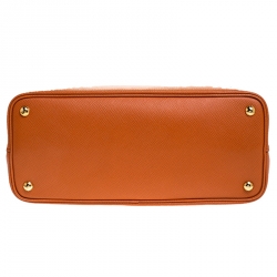 Pre Owned Prada Orange Saffiano Cuir Leather Medium Double Handle Tote