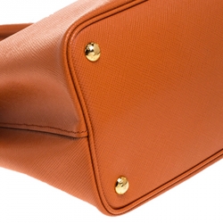 Pre Owned Prada Orange Saffiano Cuir Leather Medium Double Handle Tote