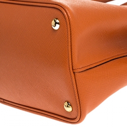 Pre Owned Prada Orange Saffiano Cuir Leather Medium Double Handle Tote
