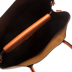 Pre Owned Prada Orange Saffiano Cuir Leather Medium Double Handle Tote