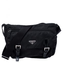 Pre Owned Prada Black Nylon and Leather Crossbody Bag