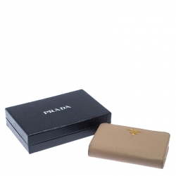 Pre Owned Prada Beige Saffiano Leather Compact Wallet