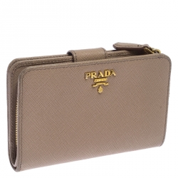 Pre Owned Prada Beige Saffiano Leather Compact Wallet