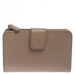 Pre Owned Prada Beige Saffiano Leather Compact Wallet