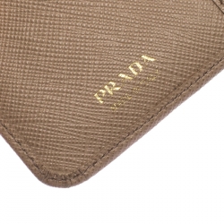 Pre Owned Prada Beige Saffiano Leather Compact Wallet