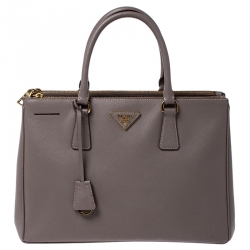 Pre Owned Prada Beige Saffiano Lux Leather Medium Double Zip Tote