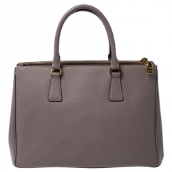 Pre Owned Prada Beige Saffiano Lux Leather Medium Double Zip Tote