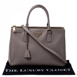 Pre Owned Prada Beige Saffiano Lux Leather Medium Double Zip Tote