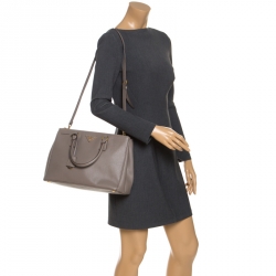 Pre Owned Prada Beige Saffiano Lux Leather Medium Double Zip Tote
