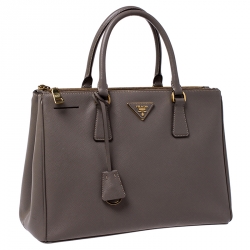 Pre Owned Prada Beige Saffiano Lux Leather Medium Double Zip Tote