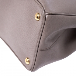 Pre Owned Prada Beige Saffiano Lux Leather Medium Double Zip Tote