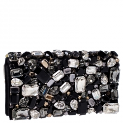 Pre Owned Prada Black Satin Embellished Crystals Clutch
