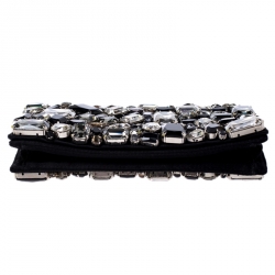 Pre Owned Prada Black Satin Embellished Crystals Clutch