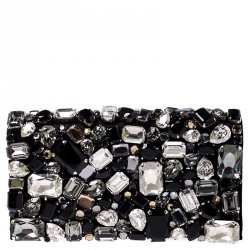 Pre Owned Prada Black Satin Embellished Crystals Clutch