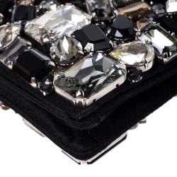Pre Owned Prada Black Satin Embellished Crystals Clutch
