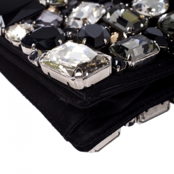 Pre Owned Prada Black Satin Embellished Crystals Clutch