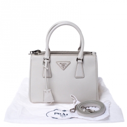 Pre Owned Prada White Saffiano Lux Leather Mini Double Zip Tote