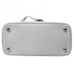 Pre Owned Prada White Saffiano Lux Leather Mini Double Zip Tote