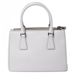 Pre Owned Prada White Saffiano Lux Leather Mini Double Zip Tote