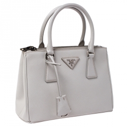 Pre Owned Prada White Saffiano Lux Leather Mini Double Zip Tote