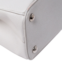 Pre Owned Prada White Saffiano Lux Leather Mini Double Zip Tote