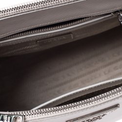 Pre Owned Prada White Saffiano Lux Leather Mini Double Zip Tote