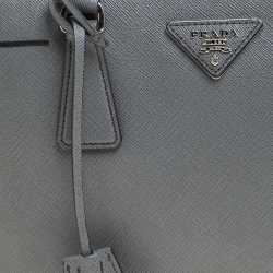 Pre Owned Prada Grey Leather Saffiano Leather Bauletto Satchel