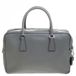 Pre Owned Prada Grey Leather Saffiano Leather Bauletto Satchel