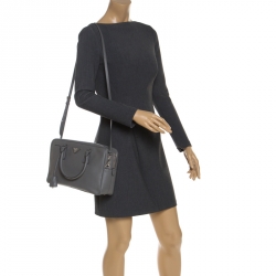 Pre Owned Prada Grey Leather Saffiano Leather Bauletto Satchel