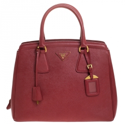 Pre Owned Prada Red Saffiano Lux Leather Parabole Tote Bag