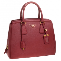 Pre Owned Prada Red Saffiano Lux Leather Parabole Tote Bag