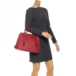 Pre Owned Prada Red Saffiano Lux Leather Parabole Tote Bag