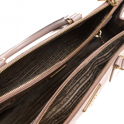 Pre Owned Prada Beige Saffiano Lux Leather Small Galleria Double Zip Tote