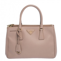 Pre Owned Prada Beige Saffiano Lux Leather Small Galleria Double Zip Tote