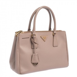 Pre Owned Prada Beige Saffiano Lux Leather Small Galleria Double Zip Tote