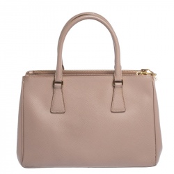 Pre Owned Prada Beige Saffiano Lux Leather Small Galleria Double Zip Tote