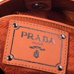 Pre Owned Prada Orange Crinkled Leather Hobo Bag
