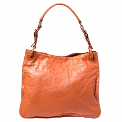 Pre Owned Prada Orange Crinkled Leather Hobo Bag