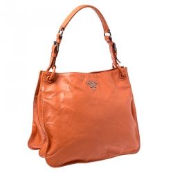 Pre Owned Prada Orange Crinkled Leather Hobo Bag