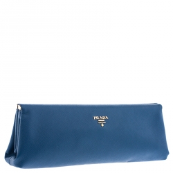 Pre Owned Prada Blue Saffiano Leather Clutch