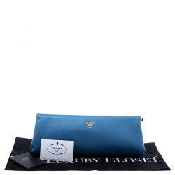 Pre Owned Prada Blue Saffiano Leather Clutch