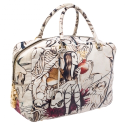 Pre Owned Prada Beige Astro Cervo Lux Leather Limited Edition Print Fairy Bag