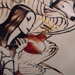 Pre Owned Prada Beige Astro Cervo Lux Leather Limited Edition Print Fairy Bag