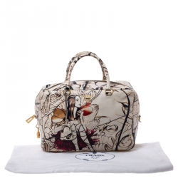 Pre Owned Prada Beige Astro Cervo Lux Leather Limited Edition Print Fairy Bag