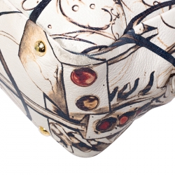 Pre Owned Prada Beige Astro Cervo Lux Leather Limited Edition Print Fairy Bag